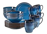 MÄSER 931945 Serie Ossia Vintage Frühstücksset aus Keramik für 6 Personen, 18-teiliges Geschirr Set mit Frühstücksteller, Kaffeebecher und Müslischalen, modern und mediterran, Königsblau, Steinzeug