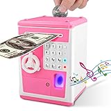 ATM Money Bank, Money Bank mit elektronischem Auto Scroll Paper Cash, simulieren Fingerabdruck ATM Sparschwein für echtes Geld, Wecker und Broadcast Time's Money Safe für Kinder, Kindertag