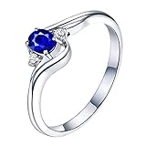 AmDxD Welle Ring Damen aus 750 Weiß Gold mit Saphir 0.61ct und Diamant Eheringe Silber, Mutmacher Geschenk, Gr.45 (14.3)