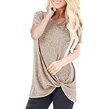 Damen Rundhalsausschnitt KurzarmLoose Fit T-Shirts mit überkreuztem Front Design Blusen Oberteile Damen KurzarmSweatshirt asymmetrisch T Shirt Blusen Tunika Sommer T-Shirt einfarbiger Knick S