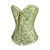 Sxybox Damen Korsett Bauchweg Vollbrust Corsage Wäsche schnürt Sich Oben Satin ohne Knochen mit G-String,Grün,L