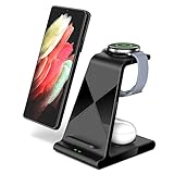 Induktive Ladestation, 3 in 1 Fast Wireless Charger 15W Qi Kabelloses Ladegerät Ständer kompatibel mit Samsung S21/S21 +/S20/S20 +/S10/Note 20,Galaxy Watch 4/3/Active 2/Gear S4 S3, Galaxy Buds+/Pro/2