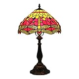 QXXKJDS Nachttischlampe Tiffany Stil Glasmalerei Tischlampe Rote Libelle Kreativ Retro Schreibtischlampe Cafe Wohnzimmer Dekorative Lichter 19 Zoll Hoch Nachttischlampe-220V,Alloy B