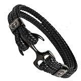 Tom Miller® Herren Armband mit schwarzem Anker aus hochwertigem Leder. Ausgezeichnetes Männerschmuck Geschenk… (Schwarz, 21)