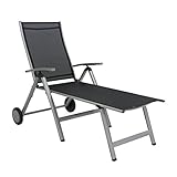 greemotion Rollliege Monza Comfort silber/schwarz, Gartenliege 8-fach verstellbar, platzsparend zu verstauen, Liege mit extra breiter Liegefläche, Artikelmaße: ca. 152 x 77 x 118