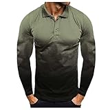 Finetyu Herren Poloshirt Langarm Golf Tennis Polohemd Leicht Schnelltrocknend Outdoor Sport Gym Laufen Henley Shirts Schlanke Knopfbluse mit Farbverlauf Top Revers Mehrfarbig Bedrucktes Lang