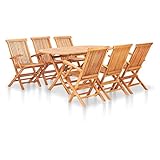 CDPC 7-teiliges Garten-Esszimmer-Set Garten-Lounge-Set, Klappbarer Couchtisch mit 6 Stühlen Set aus massivem Teak