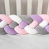 3M Handgefertigtes, geflochtenes 4 Stränge, Plüschknoten für Kinderbett, Kopfschutz, Babyzimmer (Rosa, Lila, Grau, Weiß)