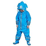 Bwiv Regenmantel Kinder Wasserdicht Atmungsaktiv Regenanzug Einteilig Jungen Mädchen Regenjacke mit Reflektor Leicht Overall ohne Geruch 3-10 Jahre Blau M