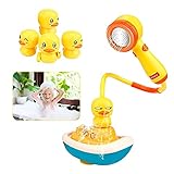 Ysimee Baby badespielzeug wasserspielzeug mit Duschkopf, Elektrische Sprinkler spielzeug, drehbarem Boot und 3 Arten von sich drehenden Schiffsenten, Sehr starker Saugnäpfe ​für kleinkinder ab 1 j