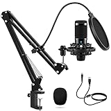 mikrofon pc, USB kondensator Microphone mic mikro standmikrofon microfon Gaming Streaming Studio Podcast 192KHZ/24Bit Cardioid mikrofon Kit arm Set ständer Popfilter für Rundfunk
