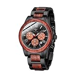 VICVS Herrenuhren aus Holz und Edelstahl, Chronograph 3 Zifferblätter Chronograph Quarz Casual Business Multifunktionale Herrenuhren aus Holz, handgefertigt (Sandalwood)