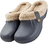 Acfoda Warm Gefüttert Hausschuhe Herren mit Lammfell Leicht Weiche Clogs Männer Geschlossen Garten Schuhe Damen Slippers Kuschel Baumwolle Pantoffeln Blau 43/44 = Herstellergröße 44/45