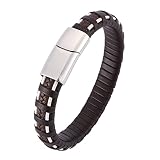 Aotiwe Männer Armband Vintage, Western Schmuck Herren Einfaches Armband aus Geflochtenem Lederband Braun Edelstahl 18.5