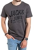 Herren T-Shirt Jack and Jones Rundhals Print Tee Regular Fit Crew Neck Top (919 Walther Asphalt, 3XL)