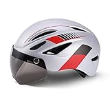 Fahrradhelm mit Led Rückleuchten & Visier Abnehmbare Augenschutz Atmungsaktiv und Verstellbarer MTB Mountainbike Helm für Damen und Herren 57-61