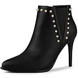 Allegra K Damen Spitzer Zehenbereich Reißverschluss Stiletto High Heel Stiefeletten, schwarz, 37.5 EU