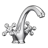 Waschbecken Zweigriff Waschtisch-armatur Chrom Wasserhahn Bad Nostalgie Mischbatterie B