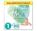 Pampers Baby Windeln Größe 1 (2-5 kg) Pure Protection, 102 Stück, HALBMONATSBOX, Mit Premium-Baumwolle Und Pflanzenbasierten M