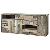 Bonanza Vintage Sideboard in Driftwood Optik - ausdrucksstarkes Retro Sideboard mit viel Stauraum für Ihren Wohnbereich - 193 x 80 x 48 cm (B/H/T)