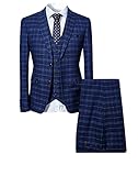 Allthemen Herrenanzug Anzug Herren Anzug Kariert Slim Fit 3 Teilig Anzüge Sakko für Business Hochzeit Dunkelblau L