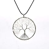 Natural Stone Quartz Necklaces Pendants Yoga Healing 7 Chakra Stone Crystal Handmade Tree of Life Pendant Wire Wrapped Jewellery-16 White Cry