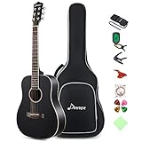 Donner 3/4 Akustik Gitarre für Anfänger Akustikgitarre Set Akustik Gitarren Erwachsene 36 Zoll Dreadnought mit Tasche Capo Plektren Gurt Saiten(Schwarz)