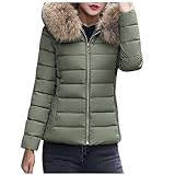 AFFGEQA Damen Baumwolljacke Großer Pelzkragen Dicker Mantel Schmale Steppjacke Winter Warme Wattierte Jacke Outdoor Winddichte Reisemantel W