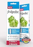 Fridgedoc - 2 Sticks - Kühlschrankreiniger & Geruchsentferner - entfernt Viren, Bakterien ohne lästiges Putzen für 2 Monate - 99% weniger Krankheitserreger - hält Obst und Gemüse läng
