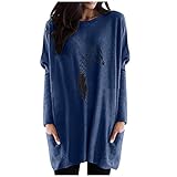 Women's V-Neck Blouse, 3/4 Sleeve Tunic Zip Long Shirt Long Sleeve Shirt Tops t-Shirt Tops Tunic Tops(Blue, XXL)