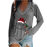 Weihnachtspullover Damen Langarmshirt Lässig Lockere Sweatshirt Weihnachten Rotweinglas Druck Oberteile Bluse Tops Herbst Winter Bequeme Pullover Sweater Weich Pulli Sport Langarm S