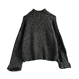 Pokem&Hent Halber Rollkragenpullover Damen Herbst/Winter Oberbekleidung Dicker Lose Pullover Reine Farbe Strickpullover, Schwarz , O