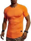 Leif Nelson Herren Sommer T-Shirt Rundhals Ausschnitt Slim Fit Baumwolle-Anteil Cooles Basic Männer T-Shirt Crew Neck Jungen Kurzarmshirt O-Neck Kurzarm Lang LN8330 Orange X-Larg