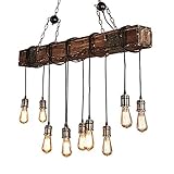 CARYS Pendelleuchte Vintage Kronleuchter Retro Pendellampe aus Holz Höhenverstellbar E27 Industrial Hängelampe/Hängeleuchte Schwarz für Esszimmer/Wohnzimmer/Küche/Café(10-flammig)