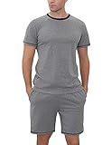 Doaraha Kurze Nachtwäsche Herren Schlafanzug Kurz Set Baumwolle, Zweiteilige Pyjama Set für Männer (2-Dunkelgrau, XXL)