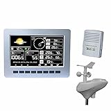 DBOATB Innen-/Außenthermometer Funkuhr-Wetterstation für Temperatur und Luftfeuchtigkeit, Windgeschwindigkeit und -richtung sowie Niederschlag mit Digitalanzeige ，Solar-Ladew