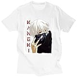 EDMKO Herren Hemden Tokyo Ghoul Anime Kaneki Ken Sommer T-Shirt 3D Druck Hemd Für Männer Und Frauen Mode Atmungsaktiv Rundhals Kurzarm Tees,Weiß,M