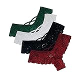 Geilisungren Damen 4 Stück Mehrfarbig Unterhose Set Hipster Blumen Spitze Slips Panties Perspektive Unterwäsche Frauen Niedrige Taille G-String Dessous Tangas Hö