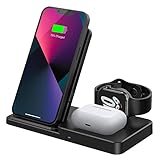 Wireless Charger 3-in-1 Schnelles Kabelloses ladestation Kompatibel mit iPhone 13/12/11/11 Pro/SE 2020/X/XS/XR/8, Induktive Ladestation für Apple Watch 7/6/SE/5/4/3/2, Air Pods Pro/2/1