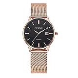 HYCy Mode Damen Quarz Uhren Mit Kalender Student Edelstahlband Armbanduhr Rose Gold Frau Leuchtend Wasserdicht Freizeit Uhren (Farbe : T1314D)