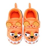 YICHUAN Jungen Dinosaurier Hai Tiger Baumwolle Hausschuhe Kinder Winter Drinnen Haushalt Weicher Boden Samt rutschfeste Schuhe, Tiger-26EU