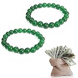 Knowoo 2 Pcs Feng Shui Beaded Bracelets Green Jade Good Luck Amulet Lucky Golden Color Changing Charm Bracelet Attract Wealth Money Jewelry Gifts for M