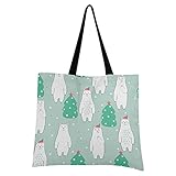 Livingsoft Tierbär Schnee Canvas Tote Bag Shopper Tasche Wiederverwendbare Umweltfreundliche Lebensmitteltasche mit Reißverschlusstasche für Damen H
