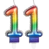 2 Zahlenkerzen * ZAHL 11 * in Regenbogen-Farben mit Steckfuß | ca. 9cm x 5,5cm groß | Farben Rainbow Deko Geburtstag Geburtstagsk