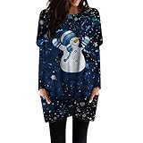 EMATOP Partykleid Damen Weihnachtskleid Elegant Langarm Minikleid Blusenkleid Elch Schneeflocke Druck Pulloverkleid Casual Lose Party Kleider Herbst Winter Mode Sweatkleid mit Tasche Winterk