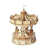 FuMeiJiaJiaJu 3D-Karussell Holz Modellbaustein-Kits DIY Puzzle Flugzeug Puzzle Montage Spielzeug Schreibtisch Ornamente Dekoration Geschenk für Kinder Kinder Erw