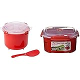 Sistema Microwave Reiskocher, 2,6 l, rot/transparent & Microwave Dampfgarer, mittelgroß mit herausnehmbarem Korb, 2,4 l, rot/transp