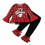 ZhaZhaMeng Little Baby Mädchen 2-teiliges Outfit Set Kleinkind Mädchen Valentinstag Kleidung Herz Print Langarm Tunika Top + Rüschen Lange Hosen Set Herbst Frühling Outfit, schwarz / rot, 92