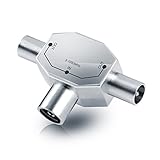 CSL - Antennen-Verteiler 2 Fach - Antennenverteiler voll geschirmt 2-Wege - Zweigeräte-Verteiler für TV T-Adapter - Koax-Kupplung - 2X Koax-Stecker - DVB-T BK - 5-1000 MH