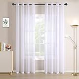 Joywell Gardinen Weiss aus Voile 280x140 cm-Stores Gardinen mit Ösen Extra Lange Stores Gardinen Leinenstruktur Gardinenschals Kinderzimmer Vintage Gardinen Boho Halbtransparent Vorhänge Weiß 2er S